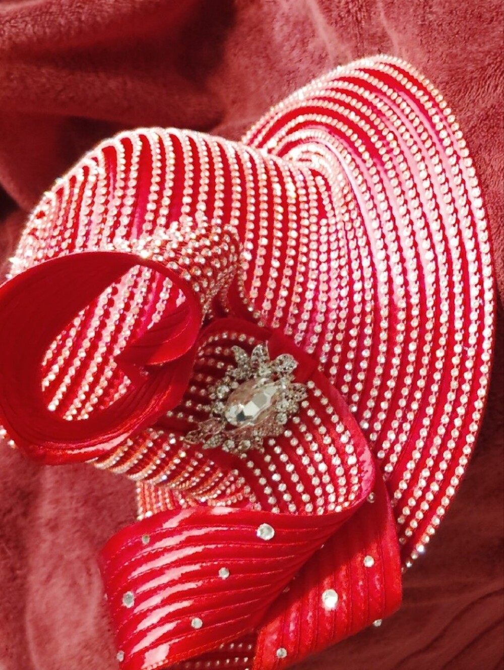 Red Rhinestone Embellished Decorative Women's Dress Hat